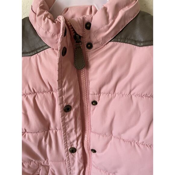 H&M Pink Brown Sleeveless Button Up Zip Up Girls’ Puffer Vest Jacket Size 4-6Y - Picture 4 of 6